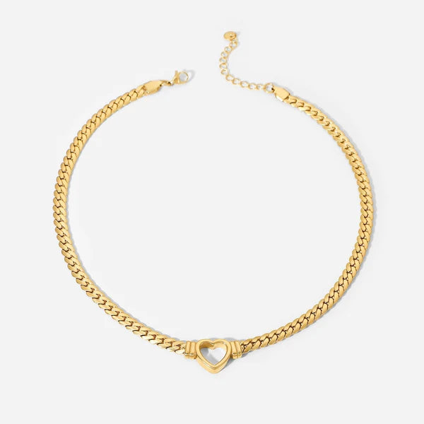 14K Heart-Shaped Snake Bone Chain Necklace – Luxe Edition