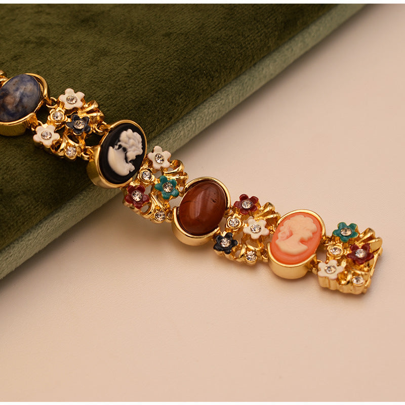 Cameo Bracelet with Natural Stone & Enamel Finish