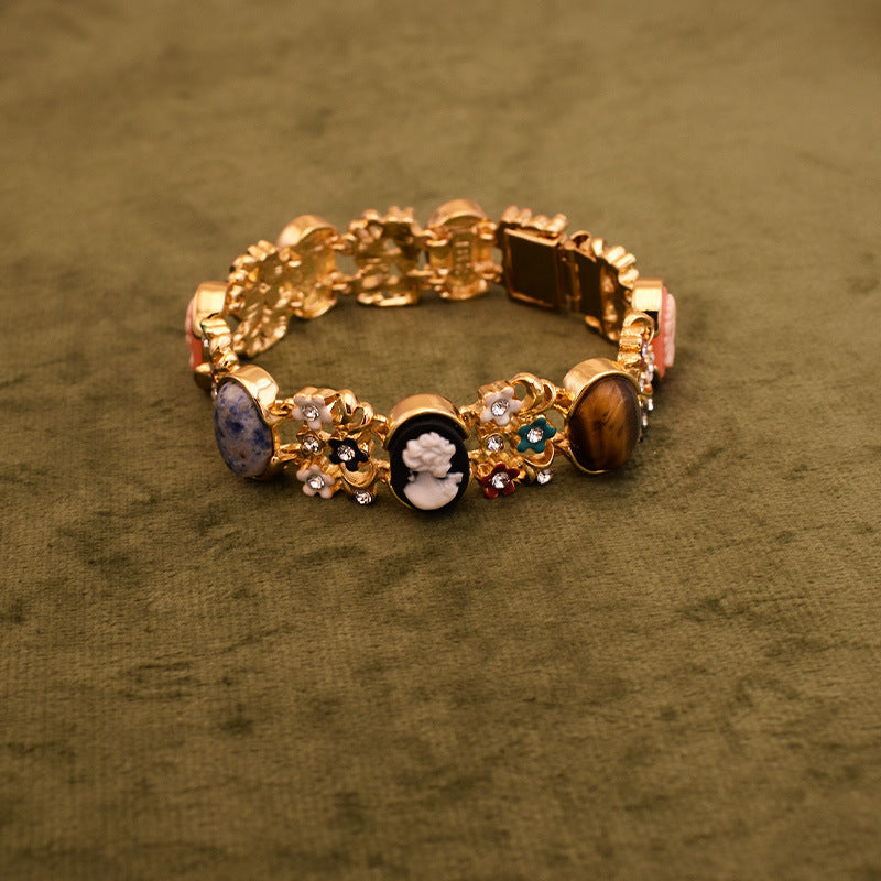 Cameo Bracelet with Natural Stone & Enamel Finish