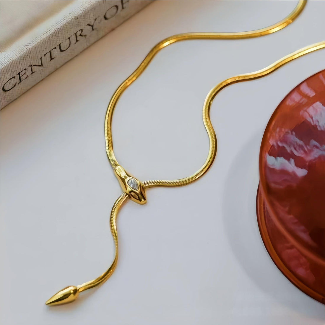 14K Snake Diamond Collarbone Necklace