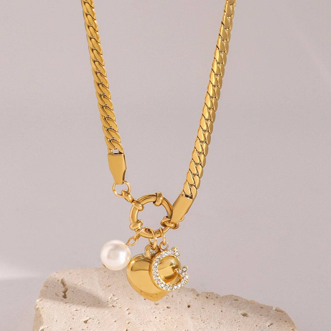 Diamond Heart Pendant Necklace – Letter Clavicle Chain