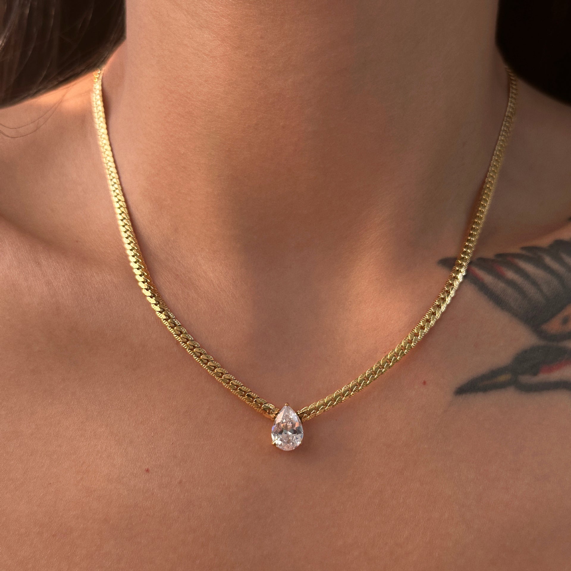 14k diamond heart-shaped snake bone chain