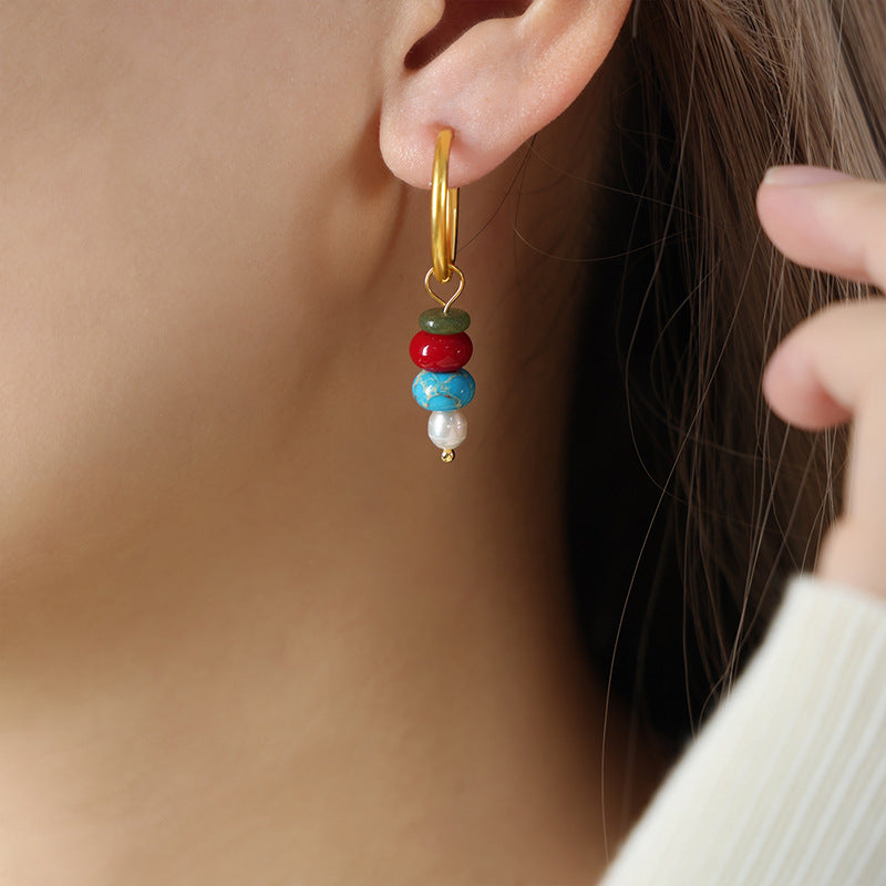 14k natural stone abacus gold earrings