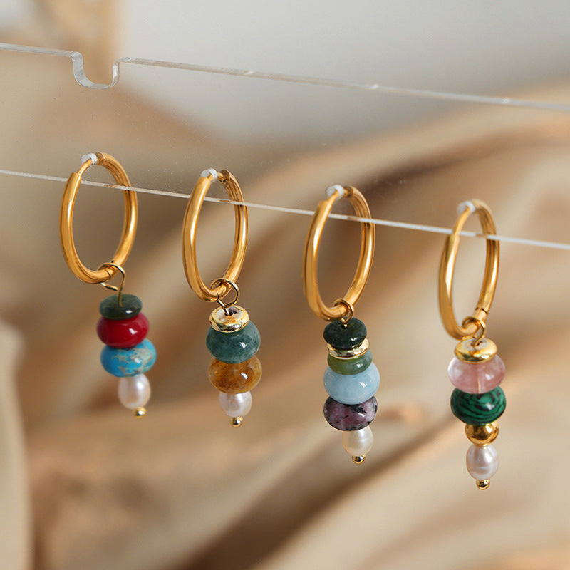 14k natural stone abacus gold earrings