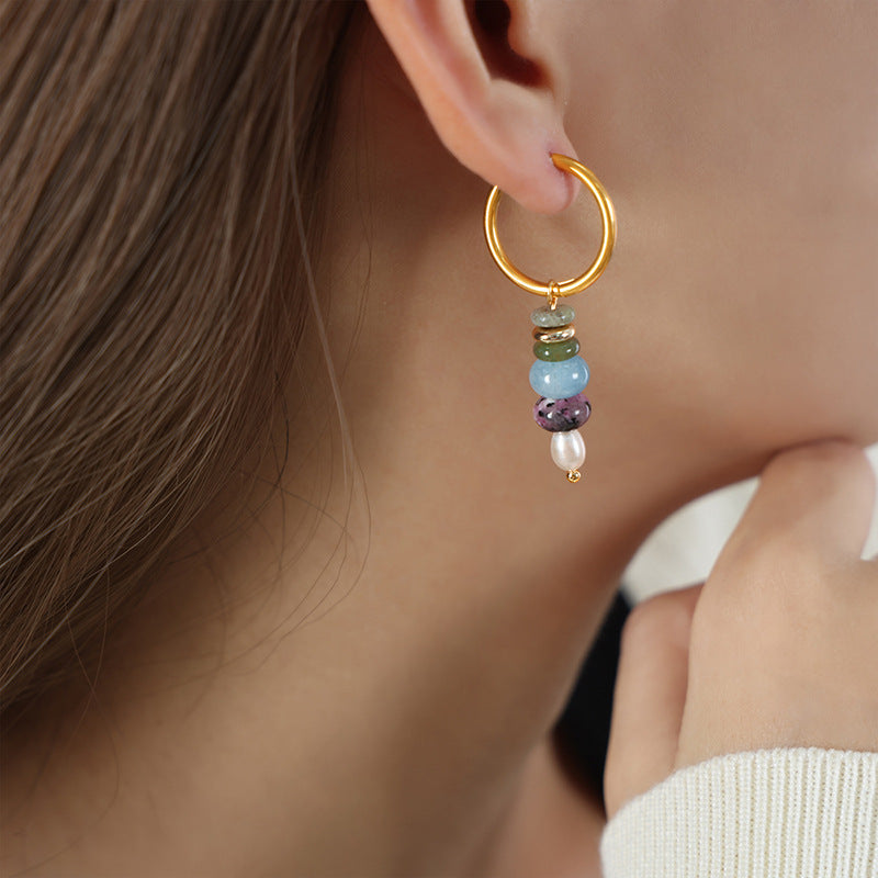 14k natural stone abacus gold earrings