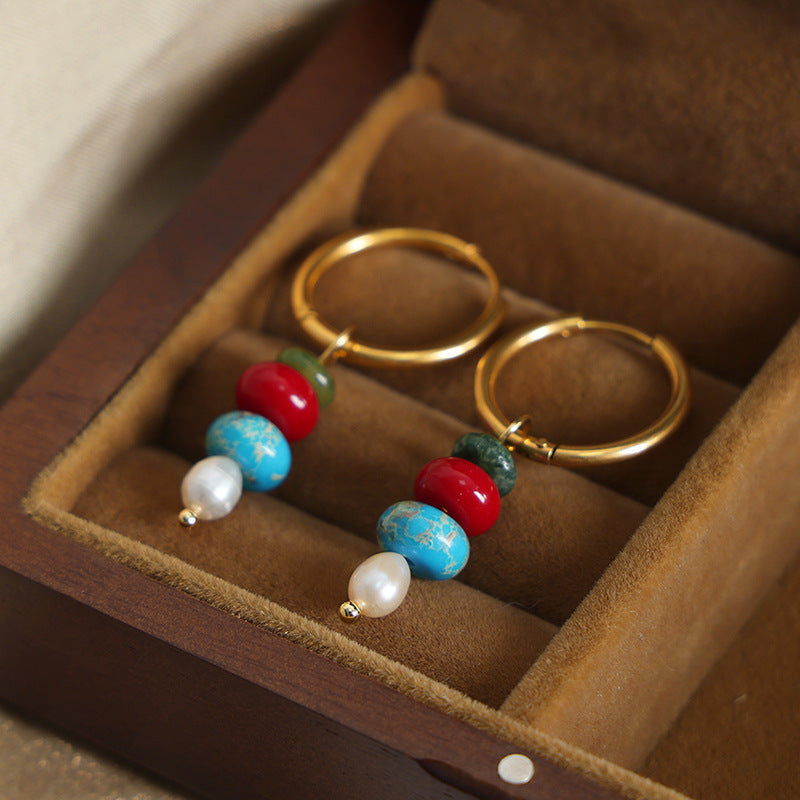 14k natural stone abacus gold earrings