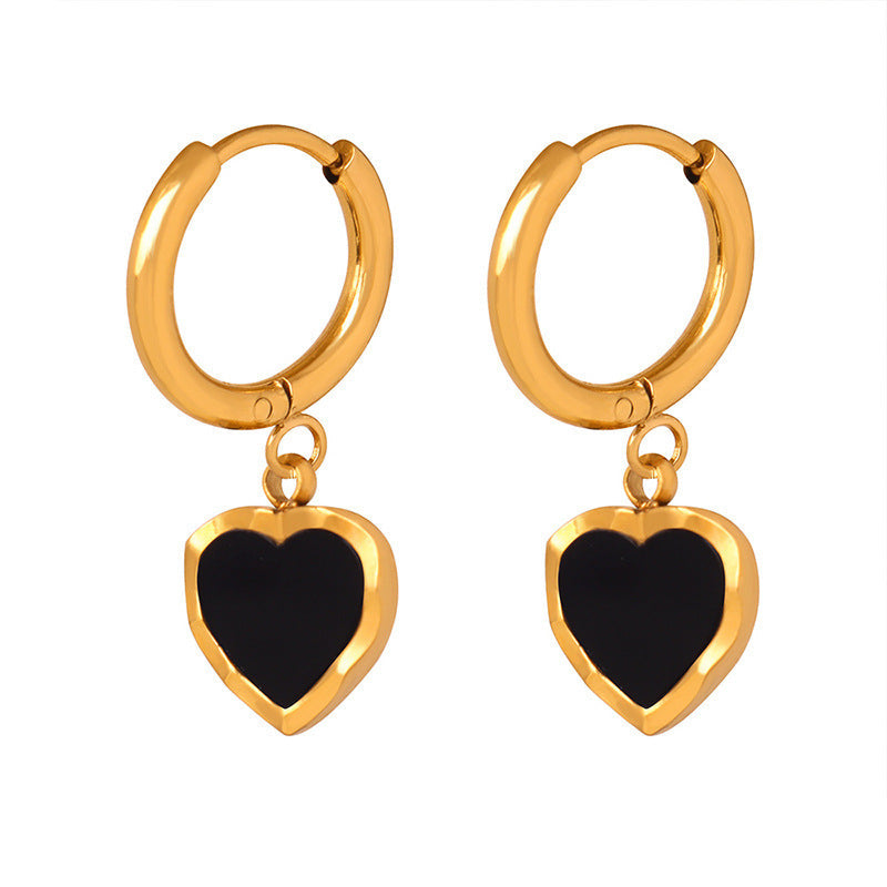 14K black drop glaze peach heart earrings